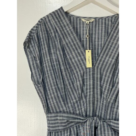 Max Studio Stripe Tie Front Cotton Blend Dress Size XL NWT Side Pockets Beachy - Picture 5 of 15